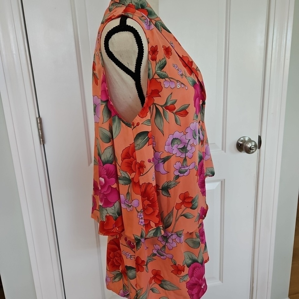Vintage Victorias Secret Gold Label Floral Pajama Set Peach Pink Orange Medium - Picture 2 of 12